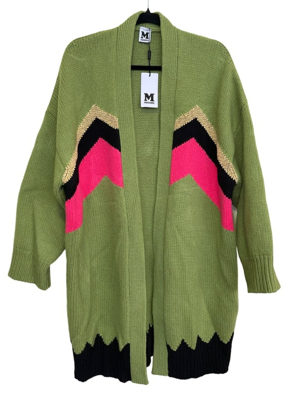 Missoni $795 Green Knit Geometric Long Length Cardigan Sweater Medium NWT - Picture 4 of 9